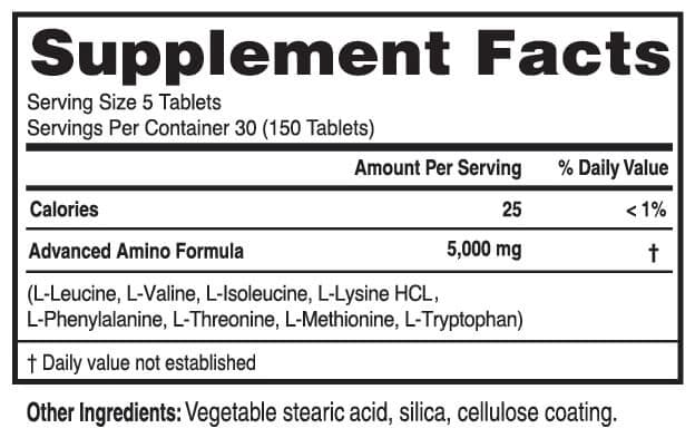 Supplement Facts for Advanced Amino Formula