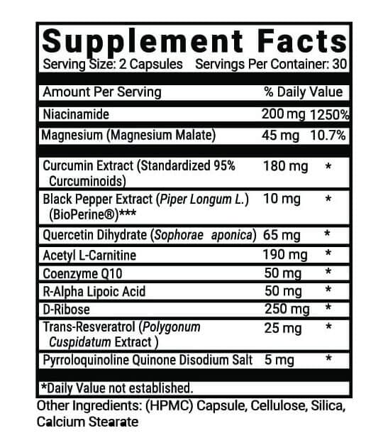 Supplement Facts for Advanced Mitochondrial Formula