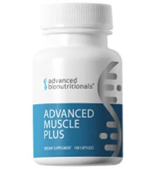 One bottle of Advanced Muscle Plus labeled as 180 capsules