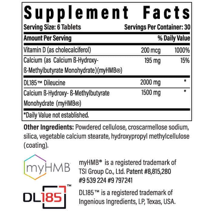 Supplement Facts for Advanced Muscle Plus showing a six-tablet serving