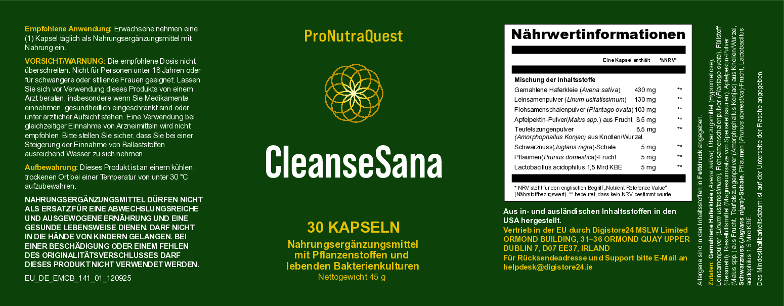 cleansesana ingredient, dosage, and safety label
