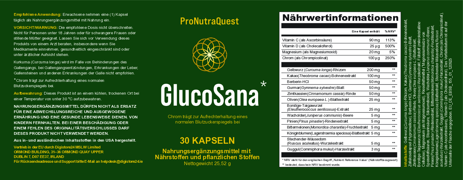 glucosana ingredient, dosage, and safety label
