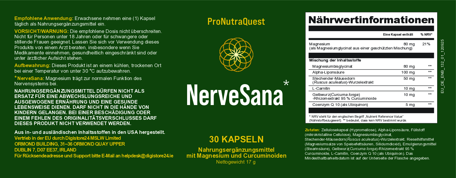 nervesana ingredient, dosage, and safety label