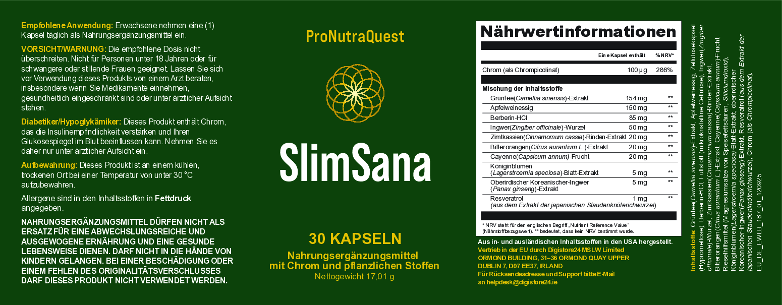slimsana ingredient, dosage, and safety label